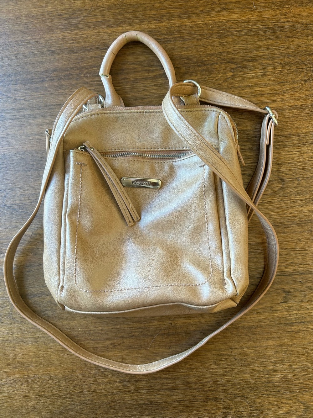 Rosetti Neutral Faux Leather Convertible Backpack Purse / Crossbody Bag